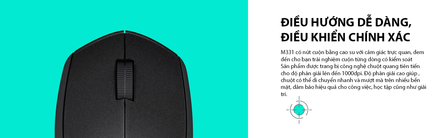 Chuột kh&ocirc;ng d&acirc;y Logitech M331 (USB/M&agrave;u đen-x&aacute;m) 3