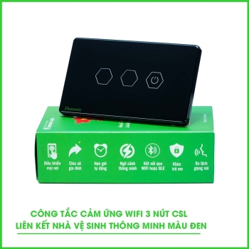 Công Tắc Wifi 3 Nút Liên Kết Nhà Vệ Sinh Thông Minh (Màu Đen + Màu trắng)